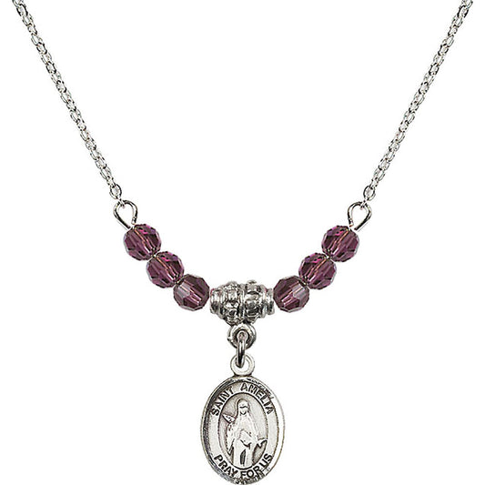 Sterling Silver Saint Amelia Birthstone Necklace with Amethyst Beads - 9313