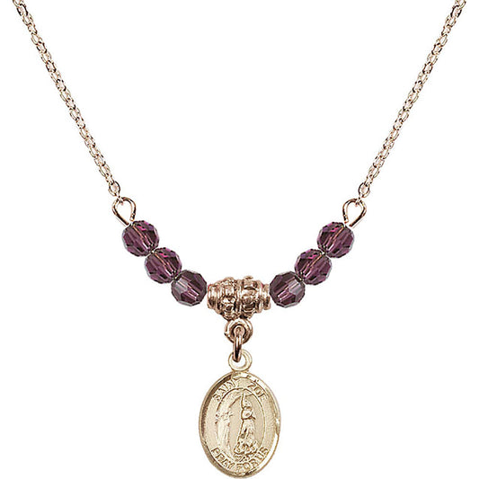 14kt Gold Filled Saint Zoe of Rome Birthstone Necklace with Amethyst Beads - 9314