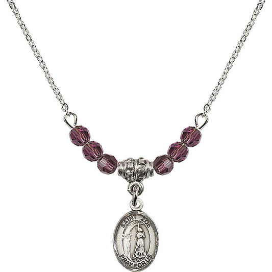 Sterling Silver Saint Zoe of Rome Birthstone Necklace with Amethyst Beads - 9314