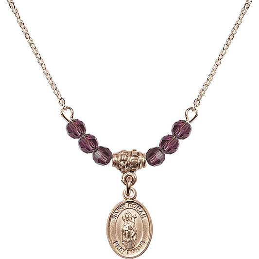 14kt Gold Filled Saint Ronan Birthstone Necklace with Amethyst Beads - 9315