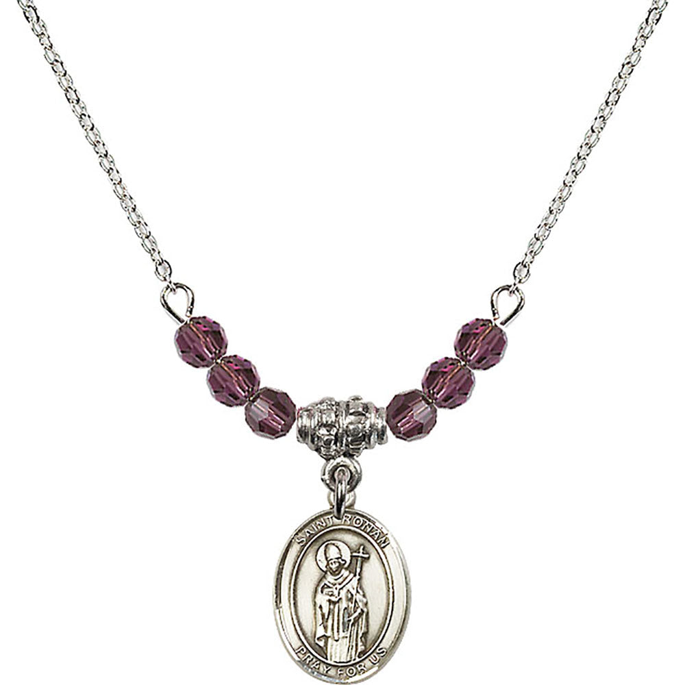 Sterling Silver Saint Ronan Birthstone Necklace with Amethyst Beads - 9315