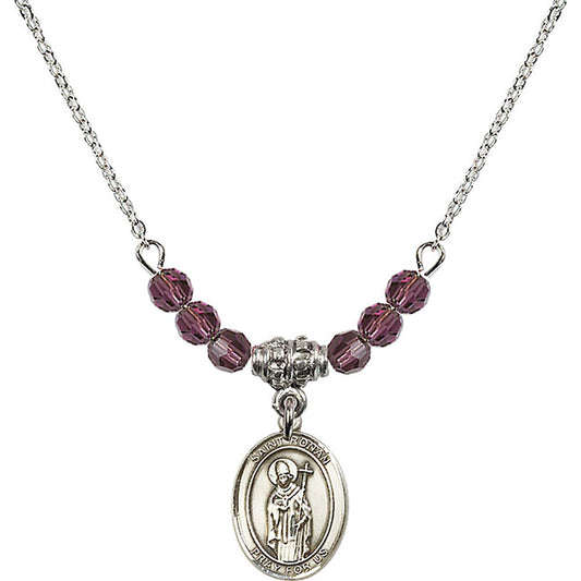 Sterling Silver Saint Ronan Birthstone Necklace with Amethyst Beads - 9315