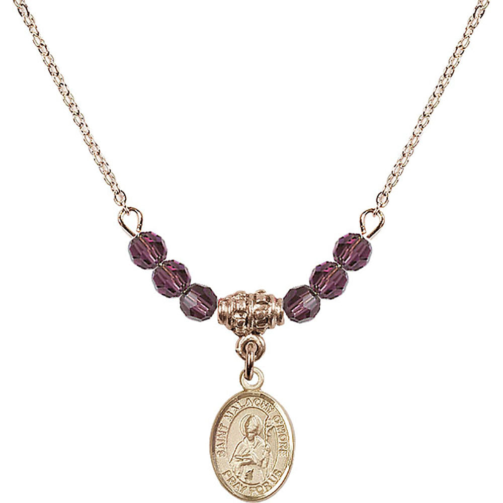 14kt Gold Filled Saint Malachy O'More Birthstone Necklace with Amethyst Beads - 9316