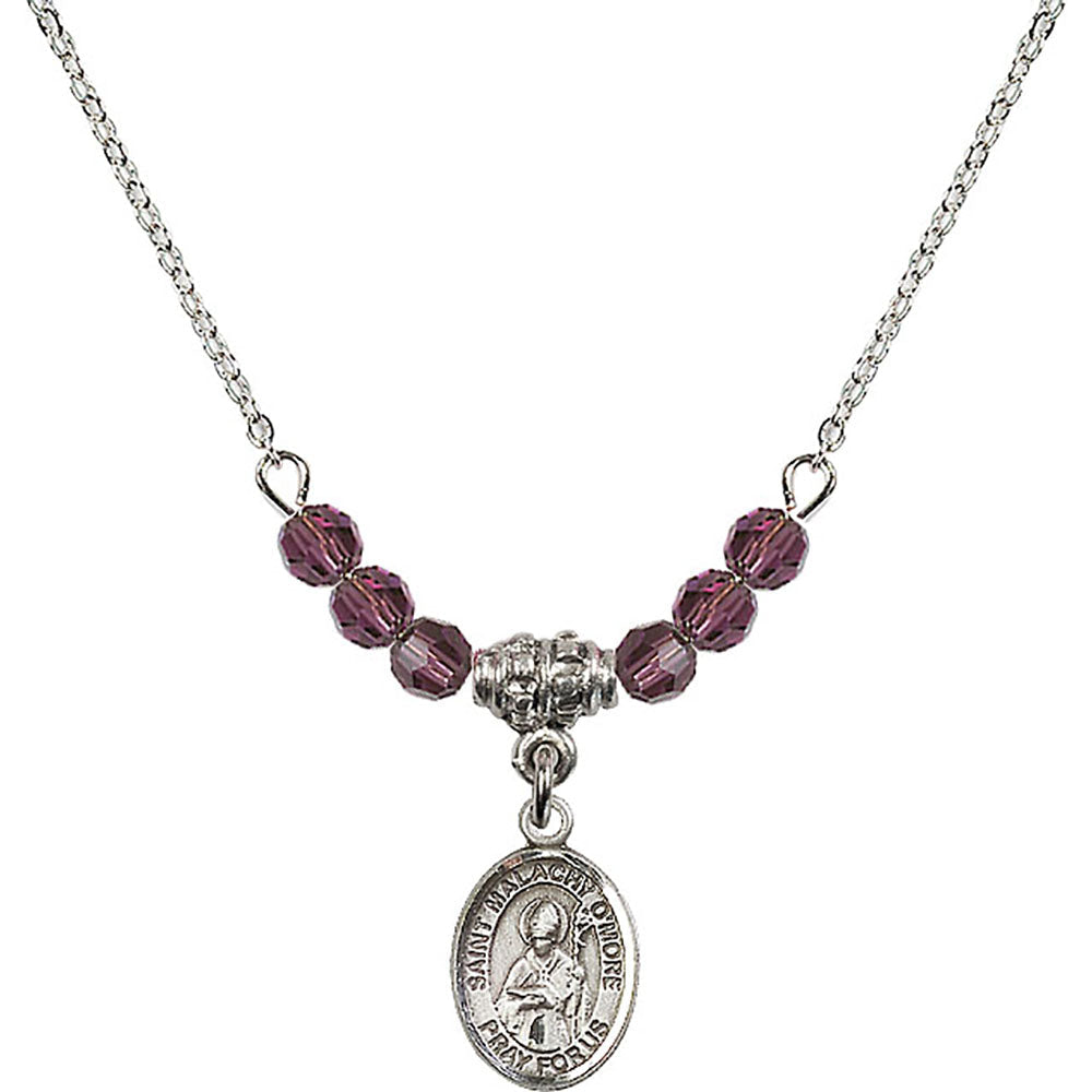 Sterling Silver Saint Malachy O'More Birthstone Necklace with Amethyst Beads - 9316