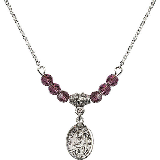 Sterling Silver Saint Malachy O'More Birthstone Necklace with Amethyst Beads - 9316