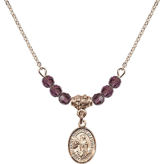 14kt Gold Filled Saint Anthony of Egypt Birthstone Necklace with Amethyst Beads - 9317