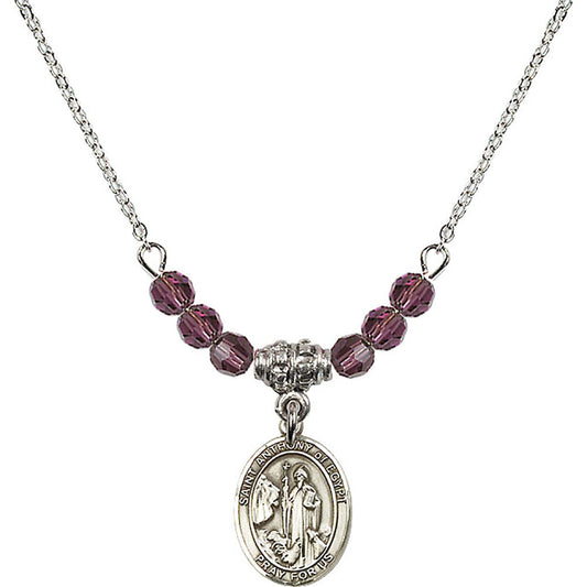 Sterling Silver Saint Anthony of Egypt Birthstone Necklace with Amethyst Beads - 9317