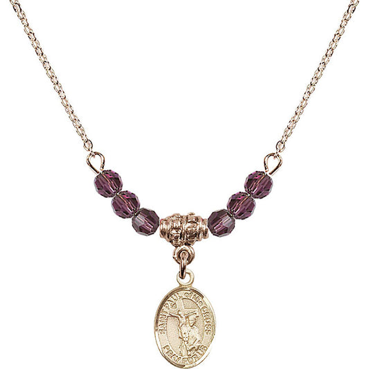 14kt Gold Filled Saint Paul of the Cross Birthstone Necklace with Amethyst Beads - 9318