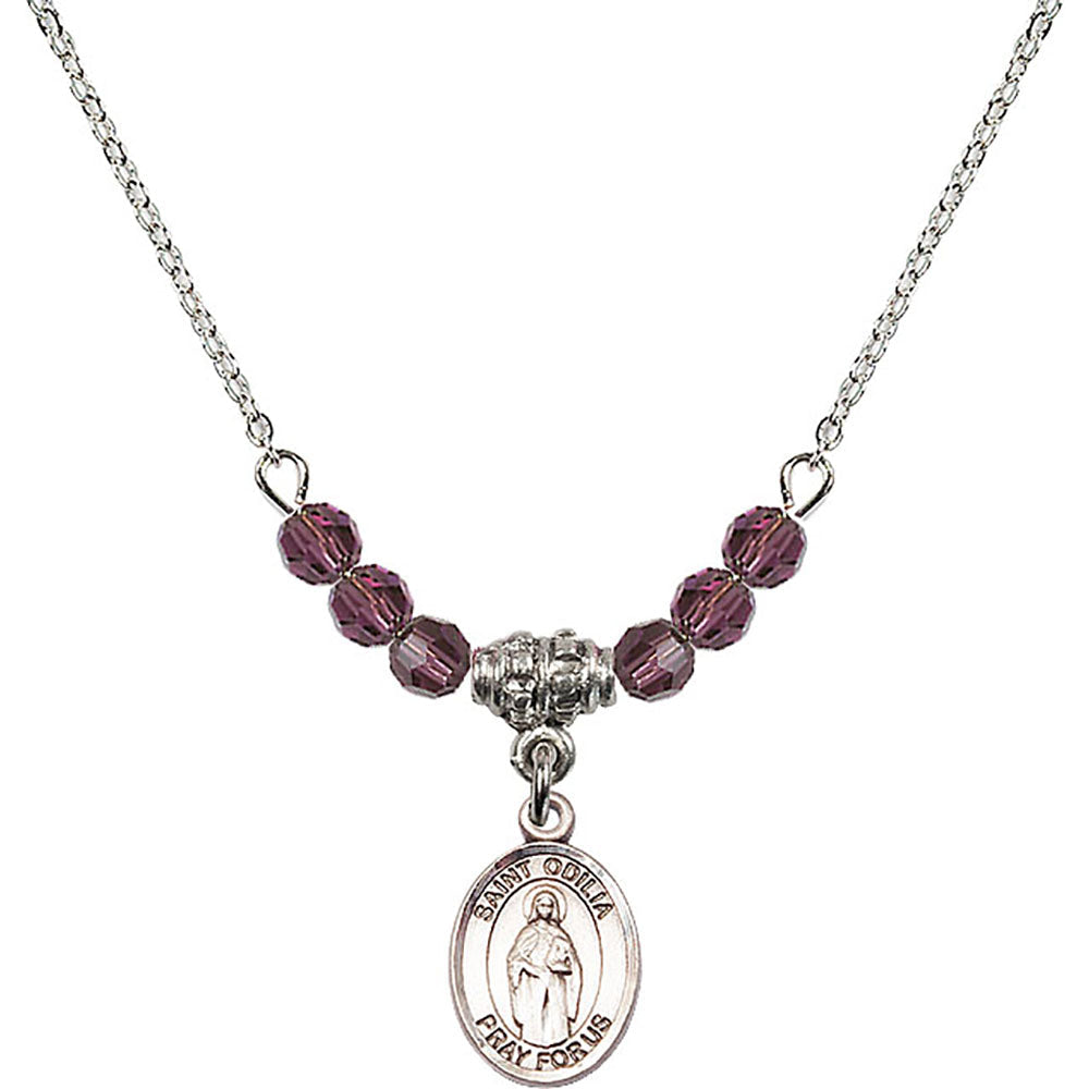 Sterling Silver Saint Odilia Birthstone Necklace with Amethyst Beads - 9319