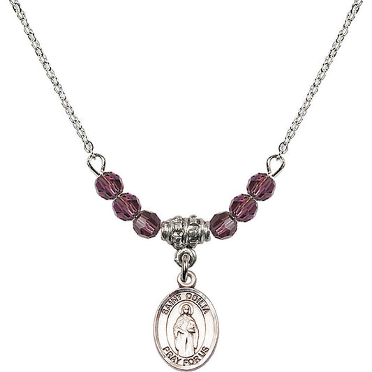 Sterling Silver Saint Odilia Birthstone Necklace with Amethyst Beads - 9319