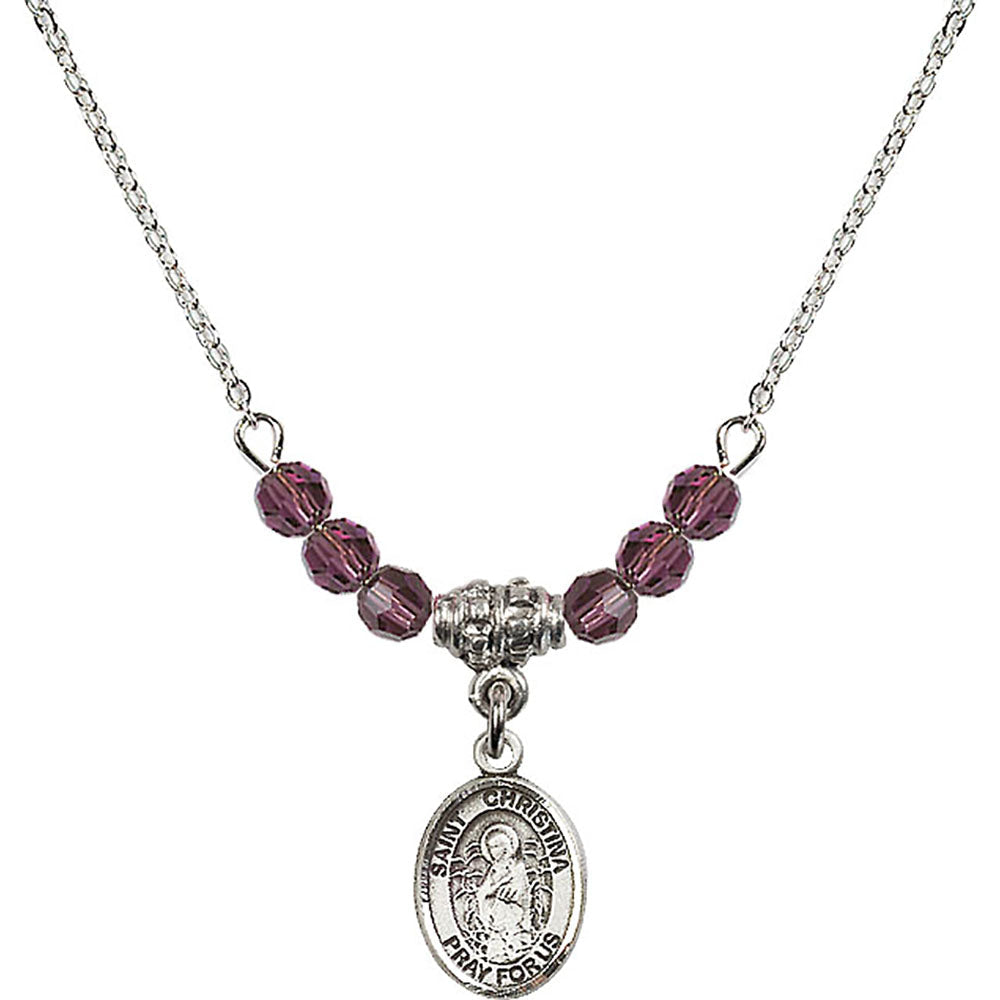 Sterling Silver Saint Christina the Astonishing Birthstone Necklace with Amethyst Beads - 9320