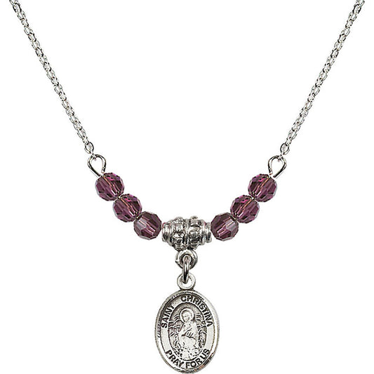 Sterling Silver Saint Christina the Astonishing Birthstone Necklace with Amethyst Beads - 9320