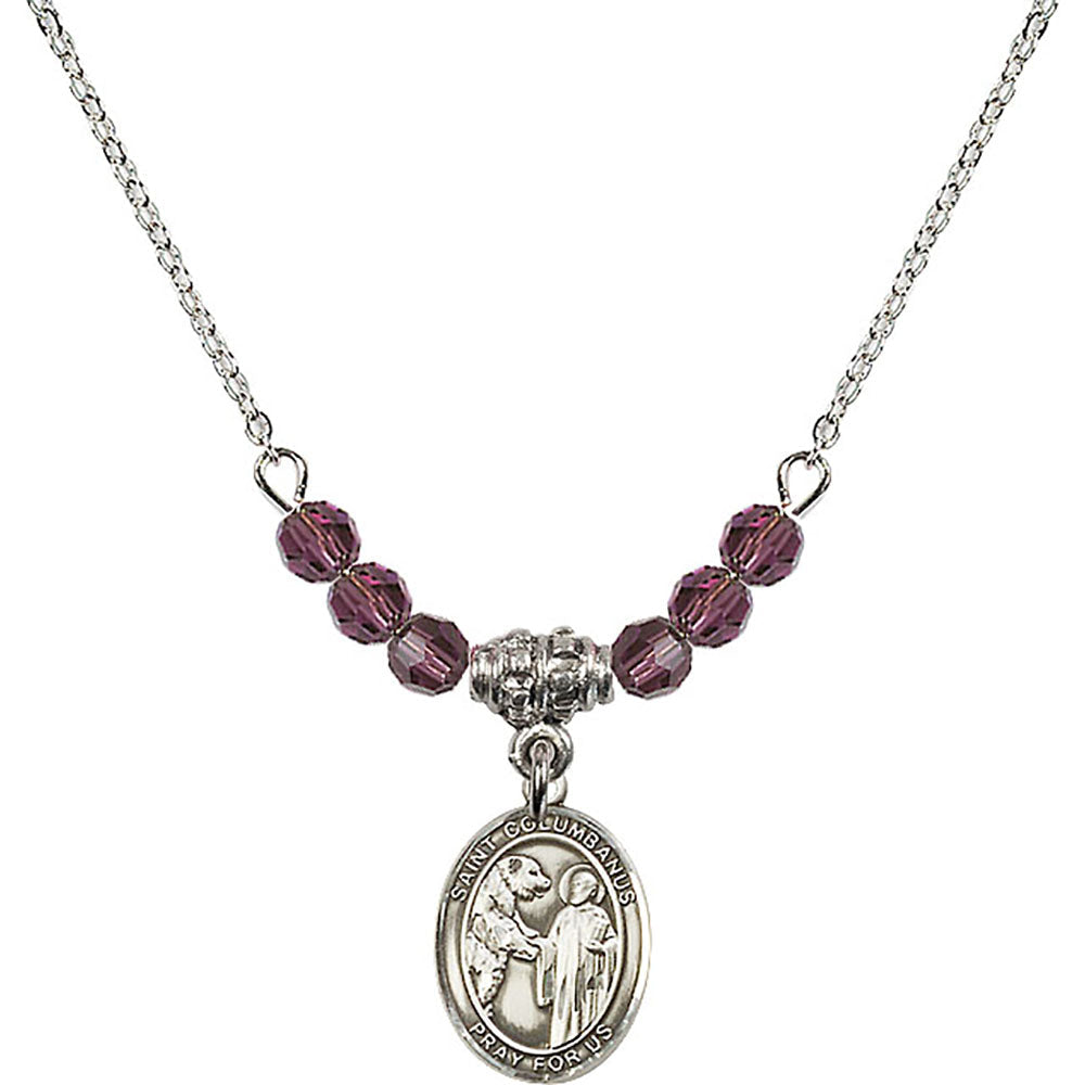 Sterling Silver Saint Columbanus Birthstone Necklace with Amethyst Beads - 9321