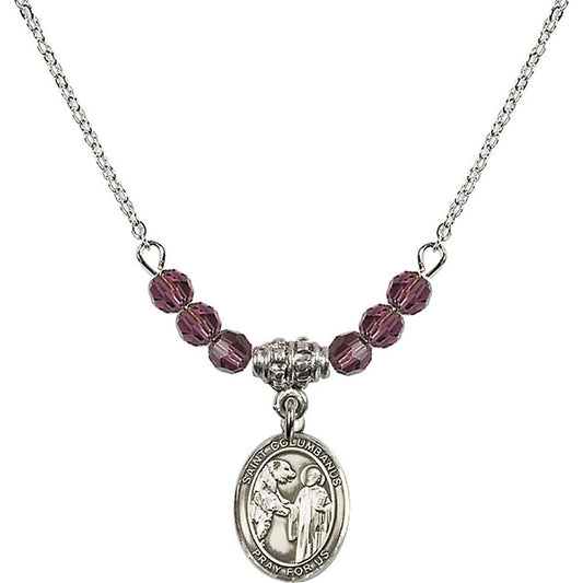 Sterling Silver Saint Columbanus Birthstone Necklace with Amethyst Beads - 9321