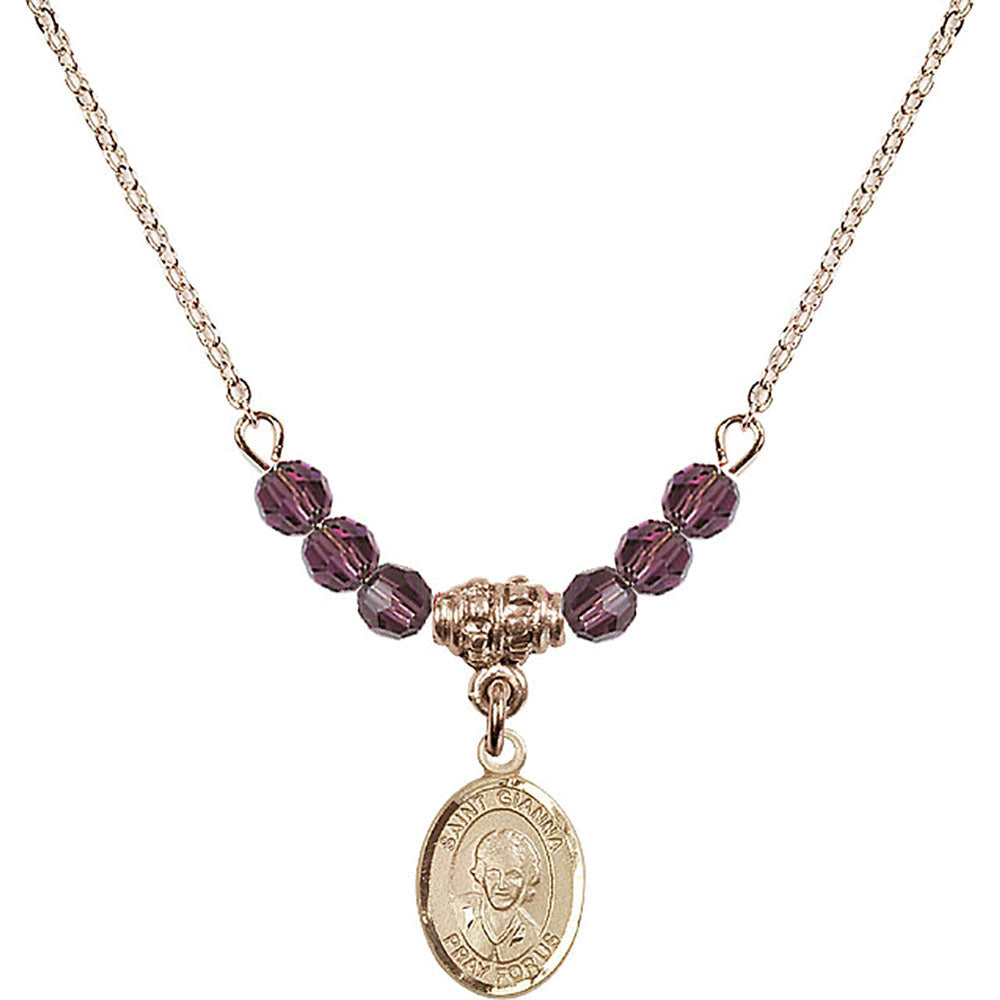 14kt Gold Filled Saint Gianna Beretta Molla Birthstone Necklace with Amethyst Beads - 9322