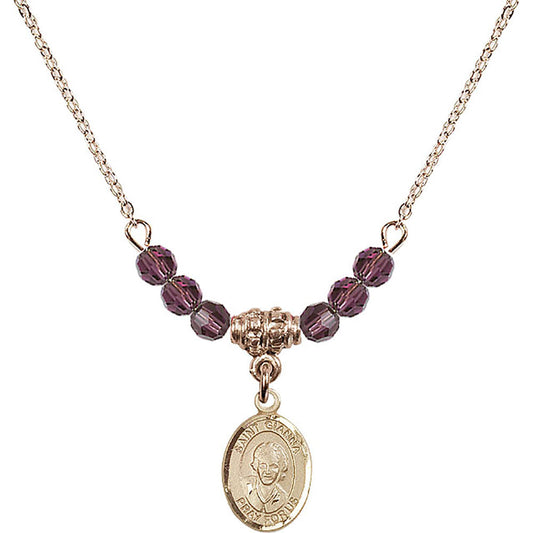 14kt Gold Filled Saint Gianna Beretta Molla Birthstone Necklace with Amethyst Beads - 9322
