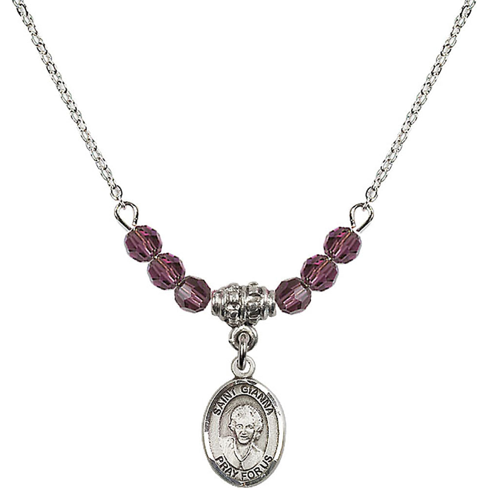 Sterling Silver Saint Gianna Beretta Molla Birthstone Necklace with Amethyst Beads - 9322
