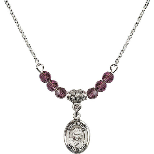 Sterling Silver Saint Gianna Beretta Molla Birthstone Necklace with Amethyst Beads - 9322