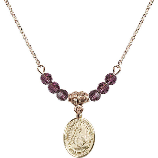 14kt Gold Filled Saint Edburga of Winchester Birthstone Necklace with Amethyst Beads - 9324