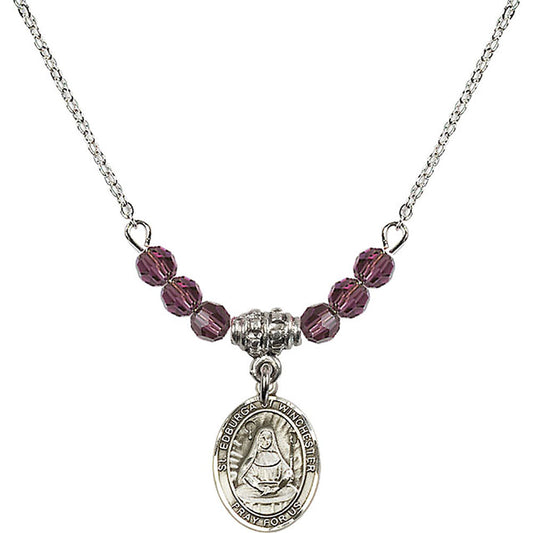 Sterling Silver Saint Edburga of Winchester Birthstone Necklace with Amethyst Beads - 9324