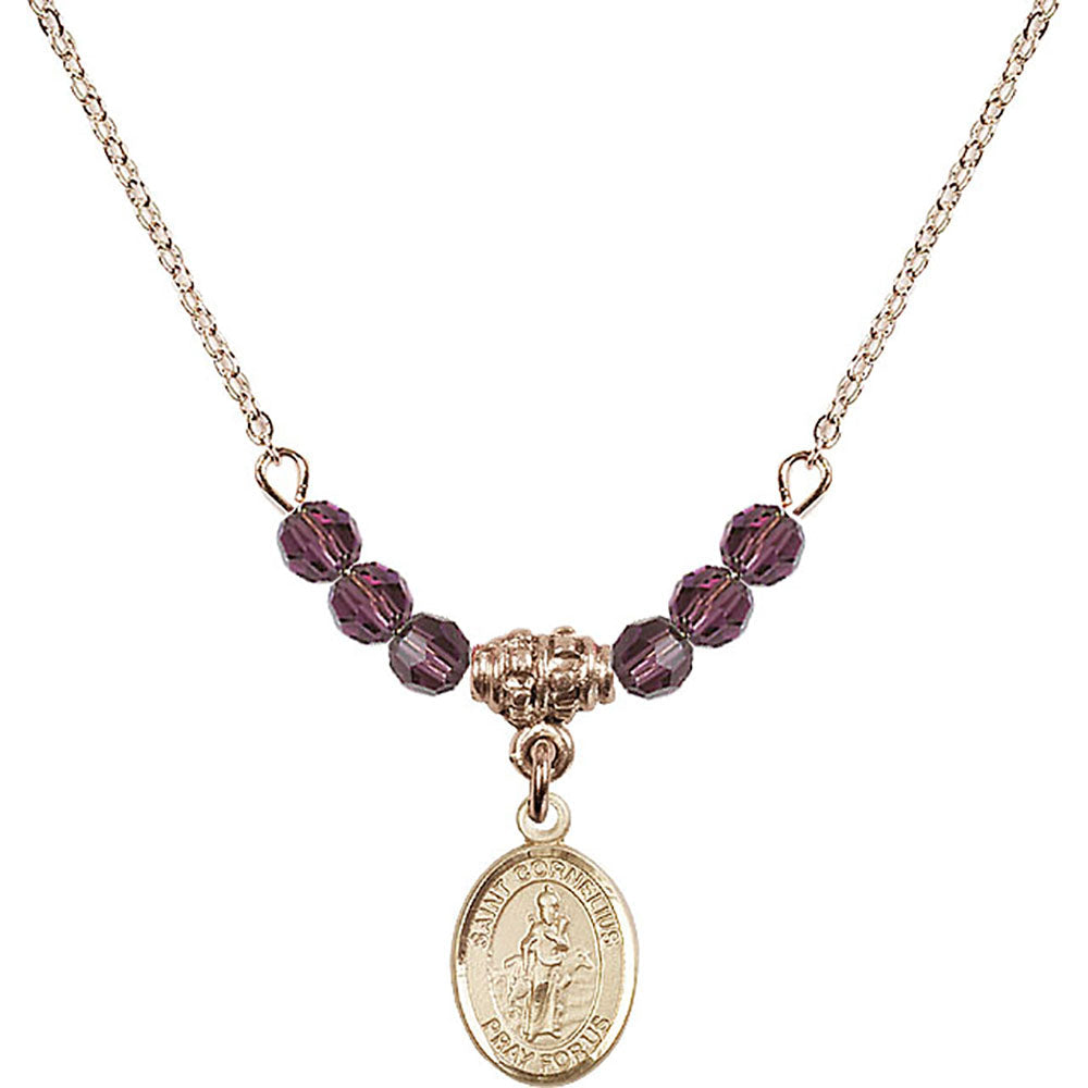 14kt Gold Filled Saint Cornelius Birthstone Necklace with Amethyst Beads - 9325