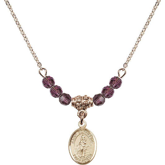 14kt Gold Filled Saint Cornelius Birthstone Necklace with Amethyst Beads - 9325
