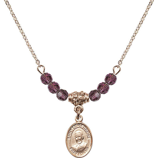 14kt Gold Filled Saint Luigi Orione Birthstone Necklace with Amethyst Beads - 9326
