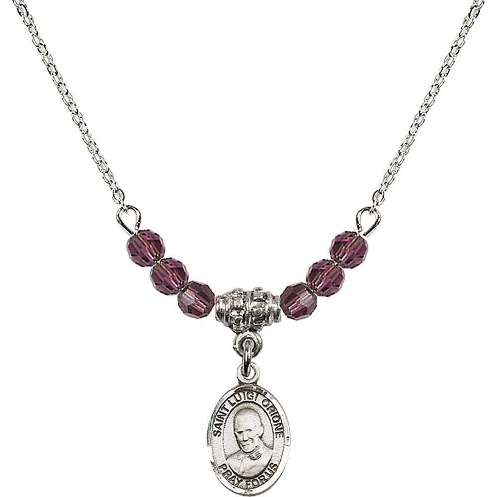 Sterling Silver Saint Luigi Orione Birthstone Necklace with Amethyst Beads - 9326