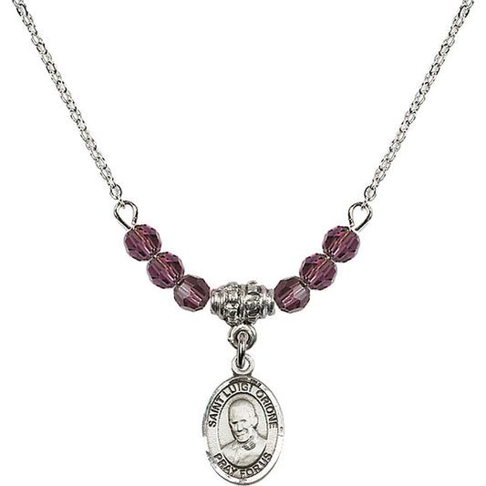 Sterling Silver Saint Luigi Orione Birthstone Necklace with Amethyst Beads - 9326