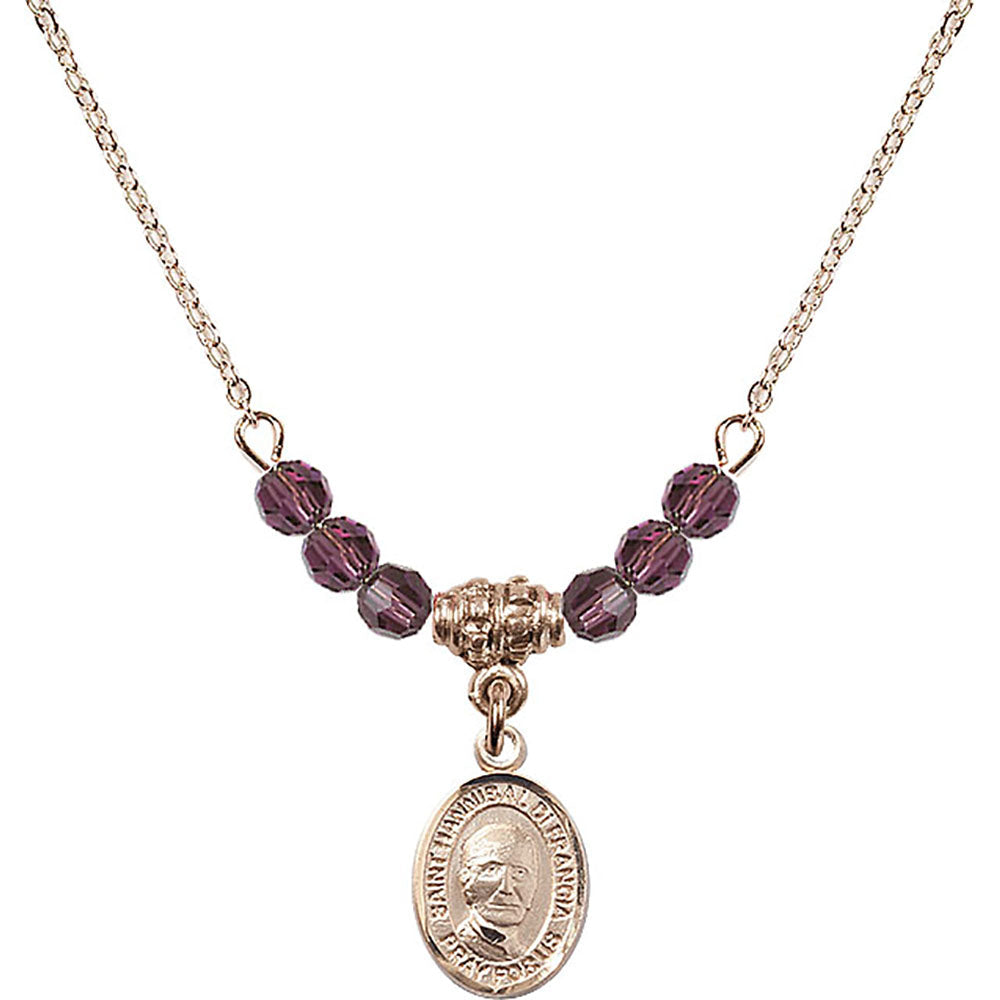 14kt Gold Filled Saint Hannibal Birthstone Necklace with Amethyst Beads - 9327