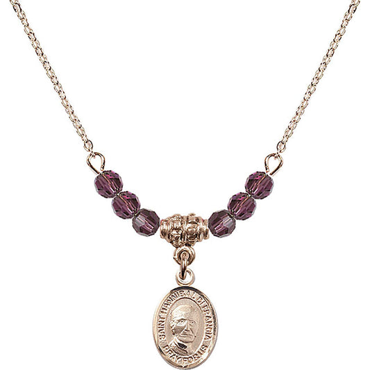14kt Gold Filled Saint Hannibal Birthstone Necklace with Amethyst Beads - 9327