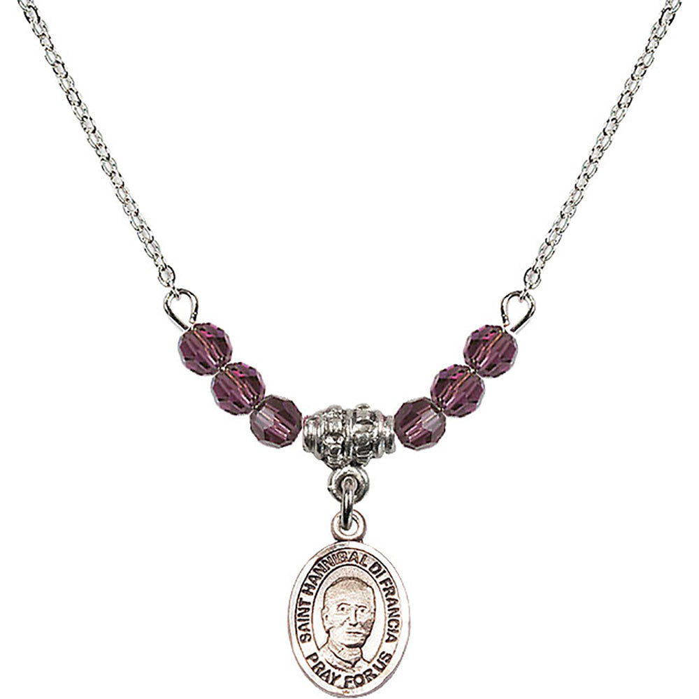 Sterling Silver Saint Hannibal Birthstone Necklace with Amethyst Beads - 9327