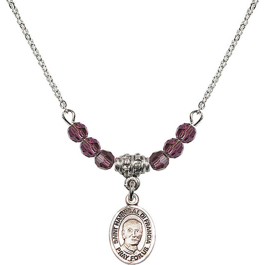 Sterling Silver Saint Hannibal Birthstone Necklace with Amethyst Beads - 9327