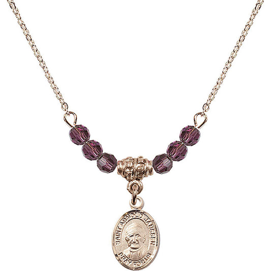14kt Gold Filled Saint Arnold Janssen Birthstone Necklace with Amethyst Beads - 9328