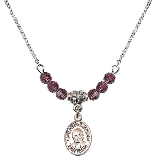 Sterling Silver Saint Arnold Janssen Birthstone Necklace with Amethyst Beads - 9328