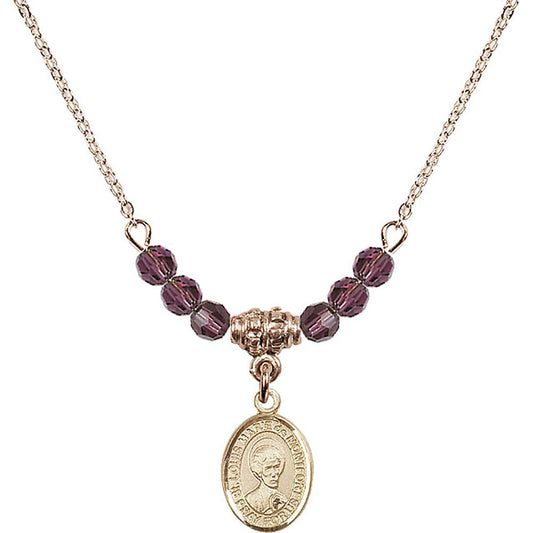 14kt Gold Filled Saint Louis Marie de Montfort Birthstone Necklace with Amethyst Beads - 9330