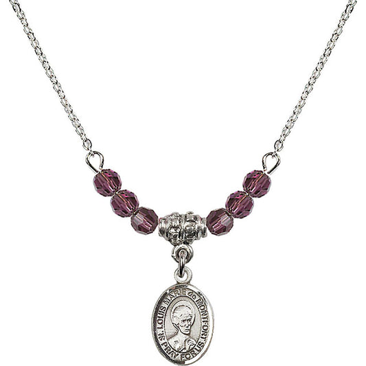 Sterling Silver Saint Louis Marie de Montfort Birthstone Necklace with Amethyst Beads - 9330