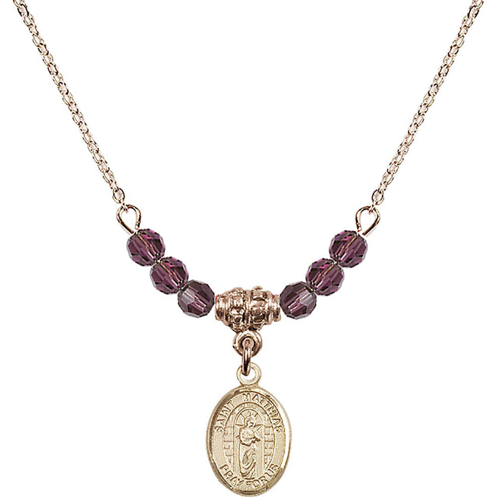 14kt Gold Filled Saint Matthias the Apostle Birthstone Necklace with Amethyst Beads - 9331