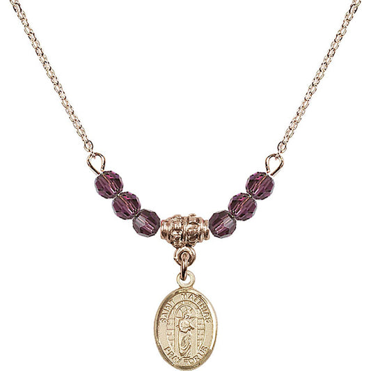 14kt Gold Filled Saint Matthias the Apostle Birthstone Necklace with Amethyst Beads - 9331