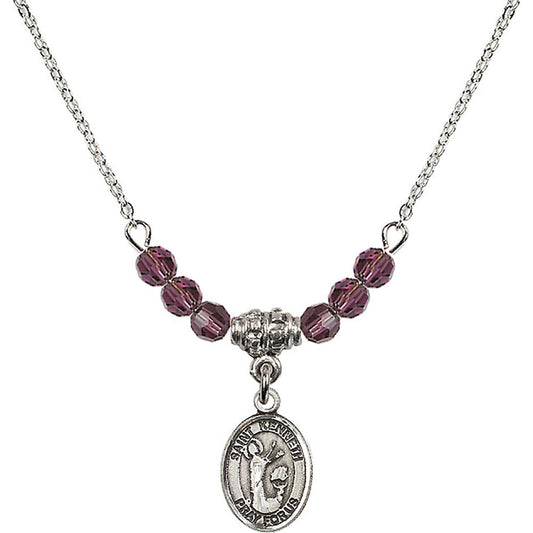 Sterling Silver Saint Kenneth Birthstone Necklace with Amethyst Beads - 9332