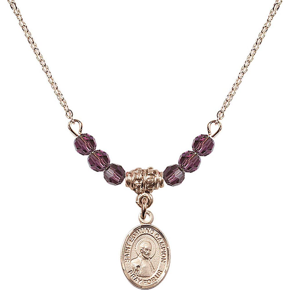 14kt Gold Filled Saint Edmund Campion Birthstone Necklace with Amethyst Beads - 9333
