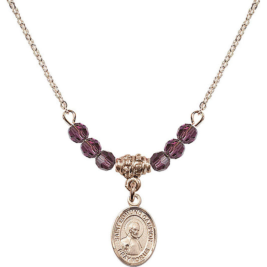 14kt Gold Filled Saint Edmund Campion Birthstone Necklace with Amethyst Beads - 9333
