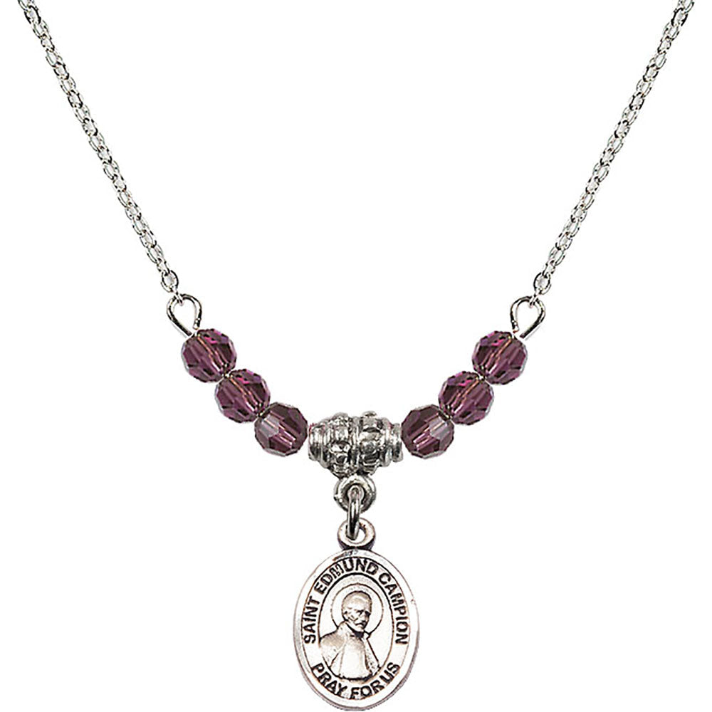Sterling Silver Saint Edmund Campion Birthstone Necklace with Amethyst Beads - 9333