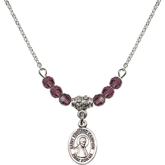 Sterling Silver Saint Edmund Campion Birthstone Necklace with Amethyst Beads - 9333