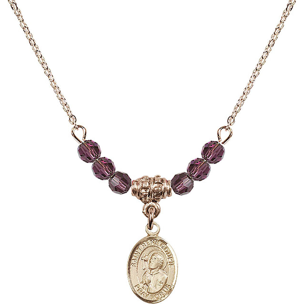 14kt Gold Filled Saint Rene Goupil Birthstone Necklace with Amethyst Beads - 9334
