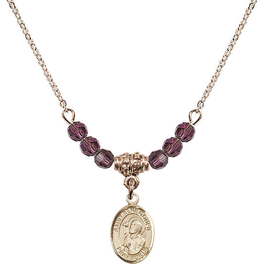 14kt Gold Filled Saint Rene Goupil Birthstone Necklace with Amethyst Beads - 9334