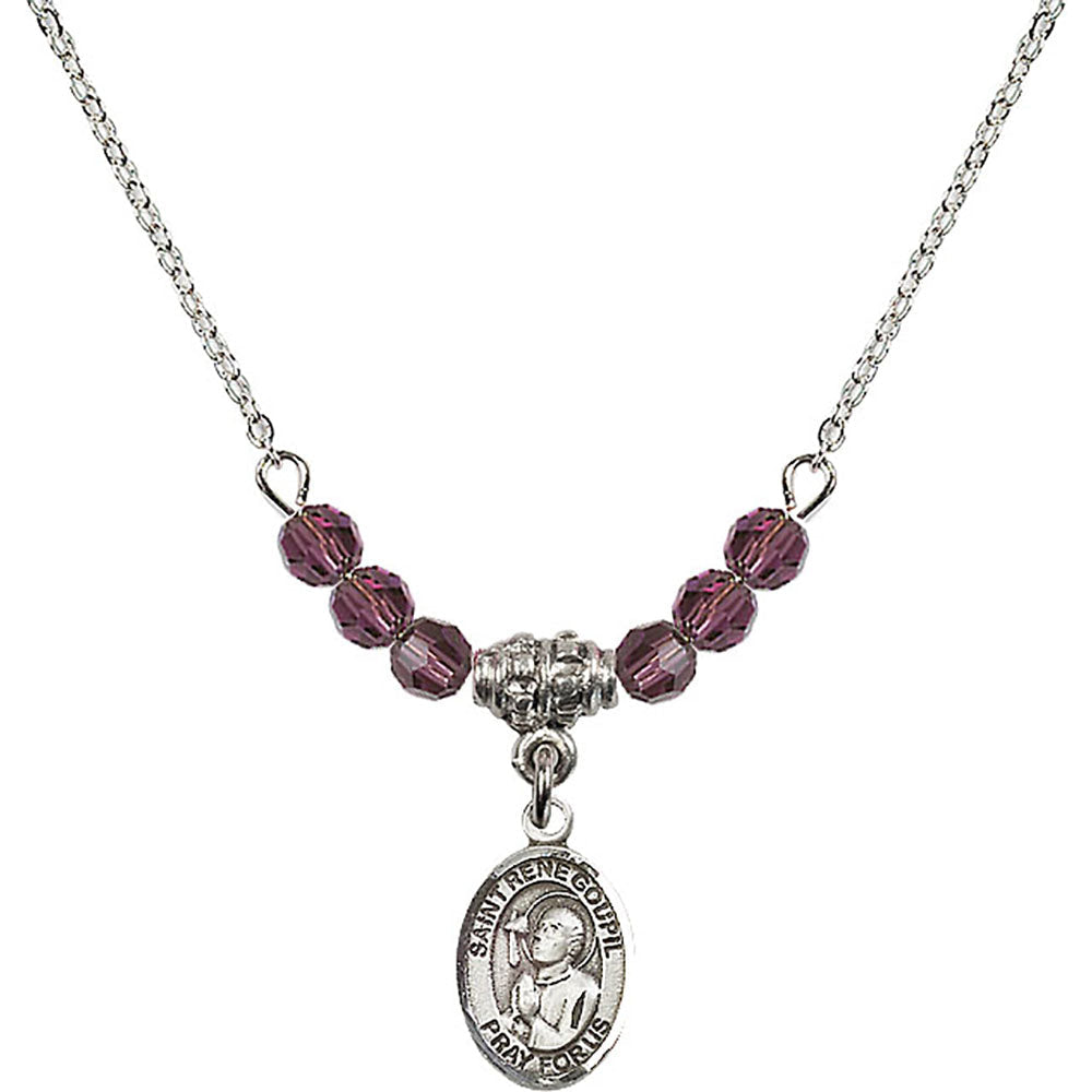 Sterling Silver Saint Rene Goupil Birthstone Necklace with Amethyst Beads - 9334