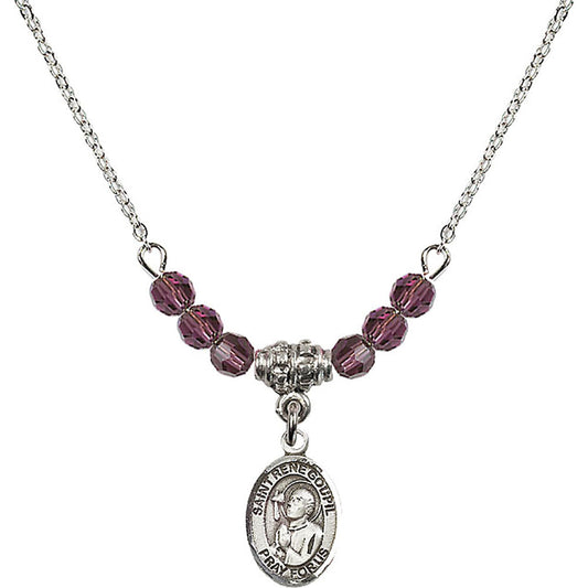 Sterling Silver Saint Rene Goupil Birthstone Necklace with Amethyst Beads - 9334