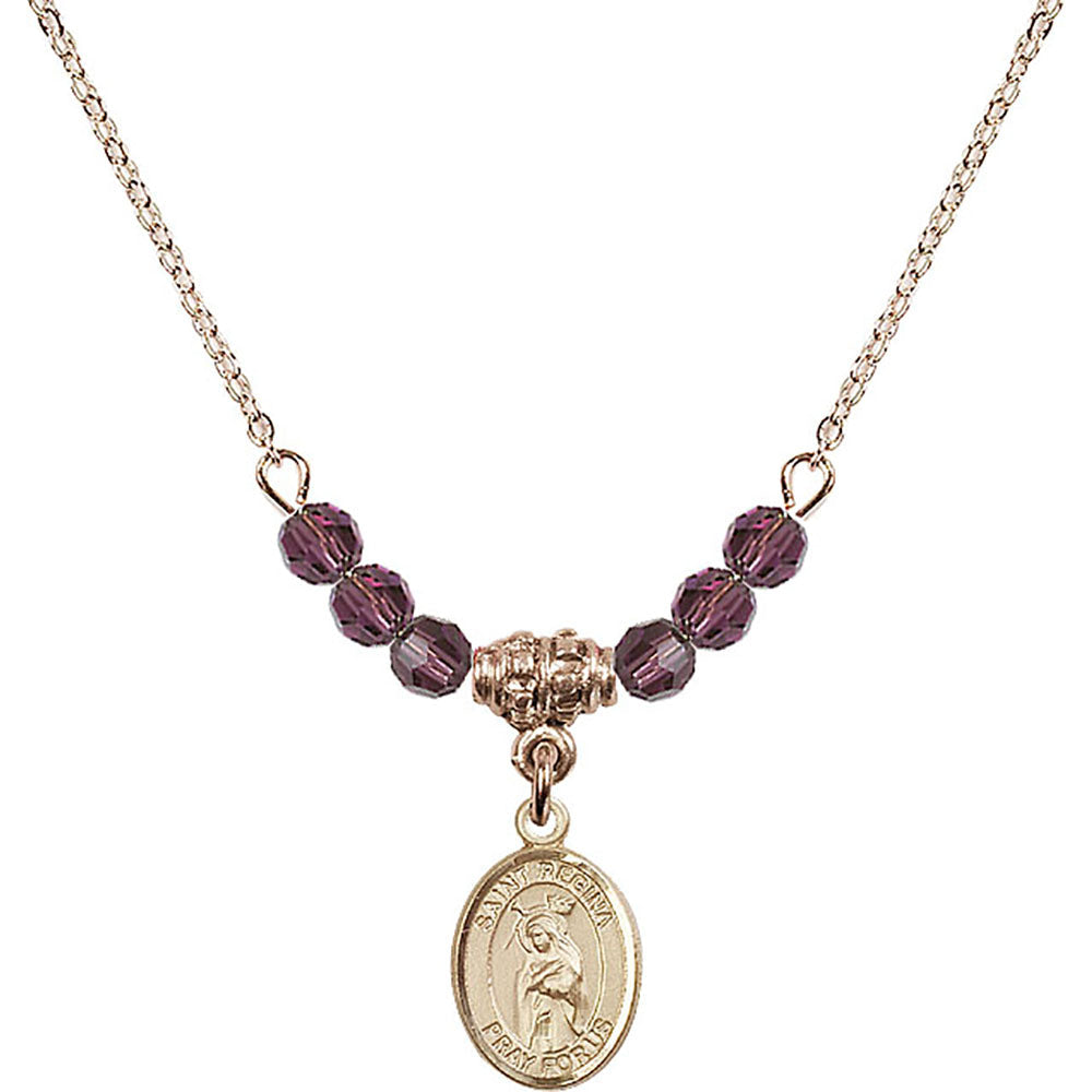 14kt Gold Filled Saint Regina Birthstone Necklace with Amethyst Beads - 9335