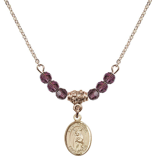 14kt Gold Filled Saint Regina Birthstone Necklace with Amethyst Beads - 9335